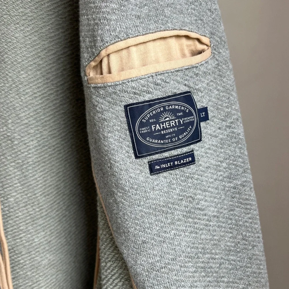 Faherty Inlet Blazer Large Tall Heather Gray Knit Sport Coat Cotton Blend Jacket